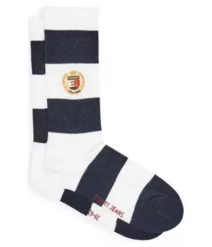 Носки мужские Tommy Jeans в полоску с вышивкой, сине-белый