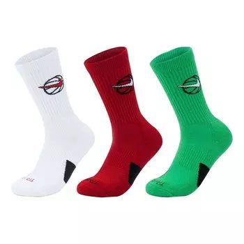 Носки Nike SS22 Everyday Crew Basketball logo Sports Quick Dry Mid Tops Socks Couple Style 3 Pairs White Red Green, красный