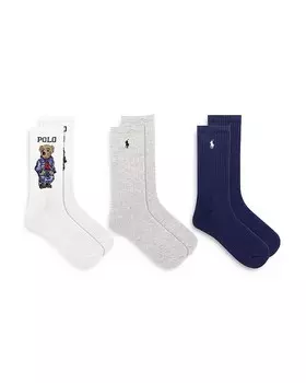 Носки Polo Ralph Lauren Americana Sport Bear Crew, набор из 3 шт, белый