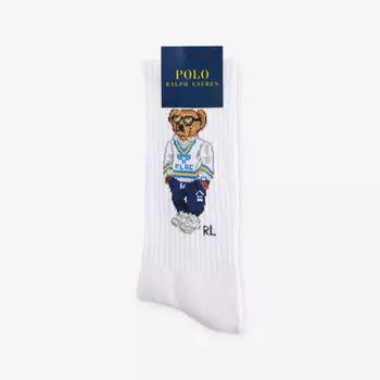 Носки Polo Ralph Lauren из эластичного хлопка с резинкой и медведем, белый