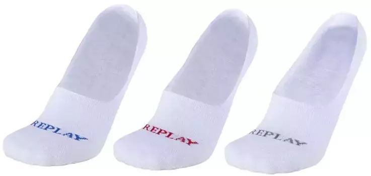 Носки Replay "INVISIBLE Basic Foot Logo 3Prs Card Card" (3 шт. в упаковке), с надписью-логотипом, белый
