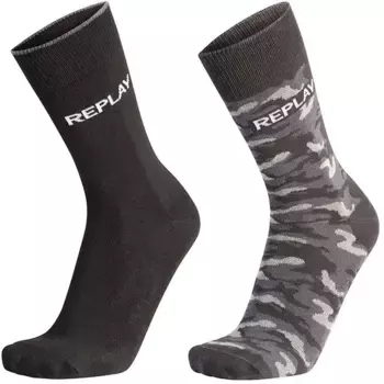 Носки Replay "Leg Logo & Camouflage 2Pcs Banderole" (упаковка, эр-), с надписью-логотипом, цвет 2 X Schwarz, Tarnfarben