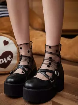 Носки ROMWE Academia в горошек, черный цвет