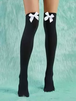 Носки ROMWE J-Fashion длиной до колена, украшенные бантиком, черный цвет