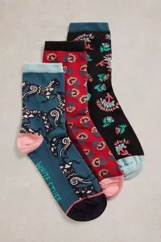 Носки с цветочным принтом, 3 упаковки White Stuff, зеленый