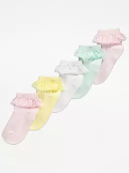 Носки с кружевной отделкой до щиколотки из богатого хлопка (5 пар) George.