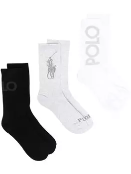 Носки с логотипом, вязка интарсия (упаковка из трех штук) Polo Ralph Lauren, серый