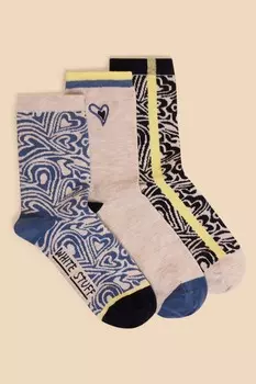 Носки с сердечками, 3 упаковки White Stuff, серый