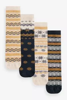 Носки с узором Фэйр Айл, 4 упаковки Next, синий