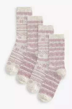 Носки с узором Фэйр Айл, 4 упаковки Next, розовый