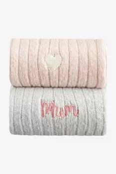 Носки с вышивкой в рубчик 2 пары Next, бежевый