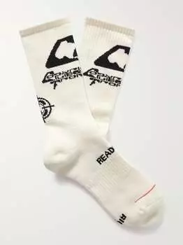 Носки с вышивкой в рубчик из смесового хлопка READYMADE, кремовый