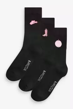 Носки с вышивкой Wild West, 3 упаковки Wild Feet, черный