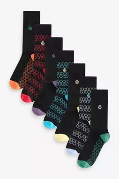 Носки с забавным дизайном из переработанного хлопка, 7 упаковок Jeff Banks, черный