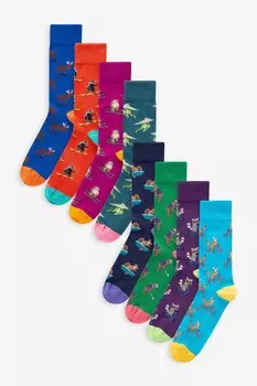 Носки с забавным узором, 8 упаковок Next, зеленый