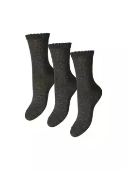 Носки шт. "PCSEBBY GLITTER LONG 3-PACK SOCKS NOOS" (комплект, 3 пары), с ребристыми манжетами и фестончатым краем Pieces, цвет Black Pack:3-Pack Black/Black Gold/Black Silve