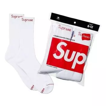 Носки Supreme Hanes Crew Socks 4 Pack SS18 'White', белый