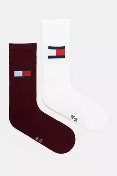 Носки Tommy Hilfiger, 2 пары Tommy Jeans, гранатовый