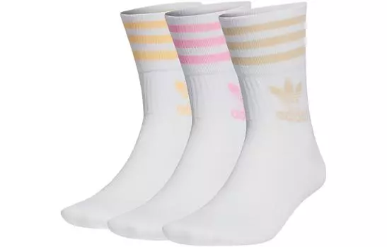 Носки унисекс до середины голени Adidas Originals, 3 Pack (Yellow+Pink+Khaki)