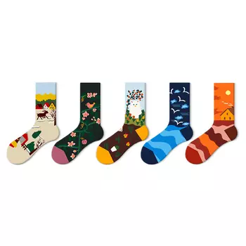 Носки унисекс до середины голени JKN, 5 Pack (Cartoon Letter)