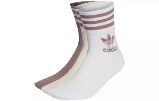 Носки унисекс до середины икры adidas originals, 1 комплект из 3 двойных упаковок (темно-розовый + светло-желтый + белый)