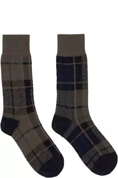Носки в клетку цвета хаки и темно-синего цвета sacai