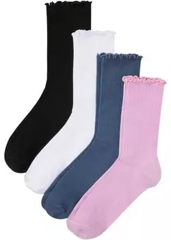 Носки в рубчик (4 шт) с рюшами по краям из органического хлопка Bpc Bonprix Collection, черный