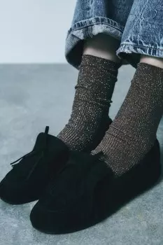 Носки в рубчик с металлической нитью ZARA, коричневый