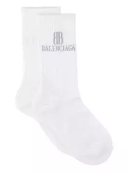 Носки в рубчик с вышитым логотипом BALENCIAGA, белый