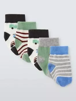 Носки в тракторную полоску из органической хлопчатобумажной смеси baby gots John Lewis, цвет Pack of 5