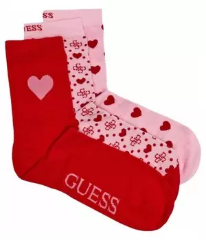 Носки женские Guess Underwear с принтом сердец 3 пары, красно-розовый