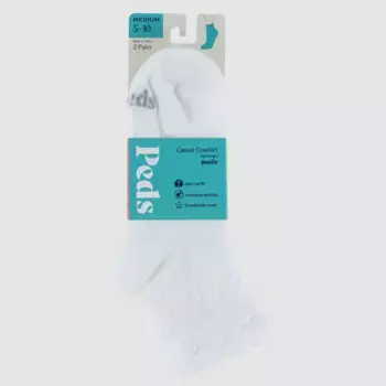 Носки женские Peds с оборками, 2 пары, четверть длины, цвет White
