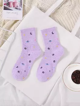 Носки женские средние ROMWE Kawaii, милые, звездные, фиолетовые, 1 пара, фиолетовый