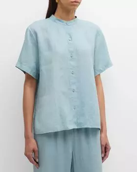 Носовой платок на пуговицах, топ из органического льна Eileen Fisher, цвет Seafoam