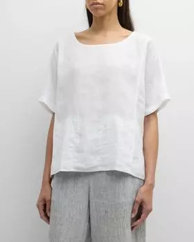 Носовой платок с круглым вырезом, топ из органического льна Eileen Fisher, цвет White