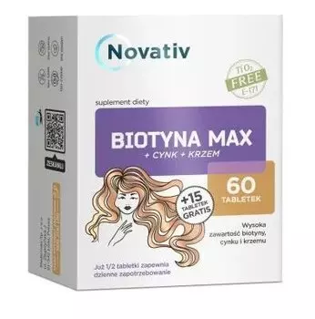 Novativ, Биотин Макс + Цинк + Кремний, 75 таб.