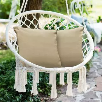 Novy Набор из 2 декоративных подушек, подушка для отдыха на открытом воздухе в саду, чехол на подушку, наполнитель, 45 см, погодоустойчивый, водоотталкивающий полиэстер - A) цвет: 3421 темно-бежевый Б) Версия: только чехлы (без наполнения) novel...