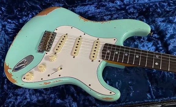 НОВЫЙ! 2023 Fender Custom Shop 69 Heavy Relic Stratocaster — PU с ручным заводом — официальный дилер — Aged Surf Green — всего 7,7 фунта Custom Shop '69 Reissue Stratocaster Heavy Relic