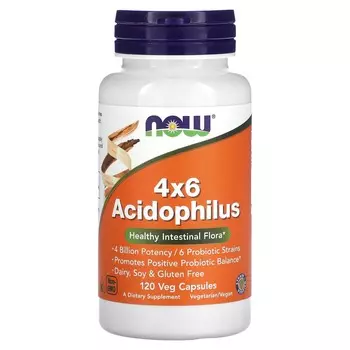 Now Foods 4x6 ацидофильные бактерии 120 растительных капсул