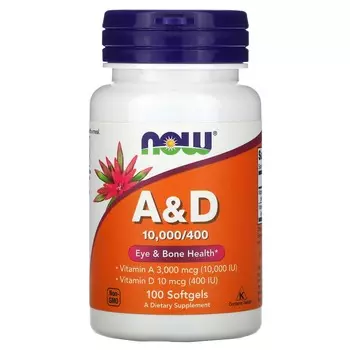 Now Foods A&D Необходимое питание 10000 МЕ / 400 МЕ 100 гелевых капсул