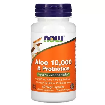 Now Foods Алоэ 10 000 & пробиотики 60 вегетарианских капсул