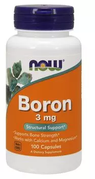 Now Foods Boron 3 mg препарат для укрепления костей, 100 шт.