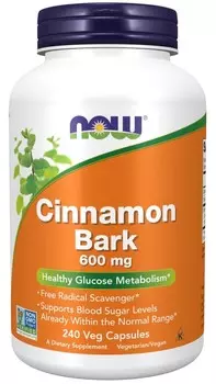 Now Foods, Cinnamon Bark - Корица 600 мг, Биологически активная добавка, 240 капсул