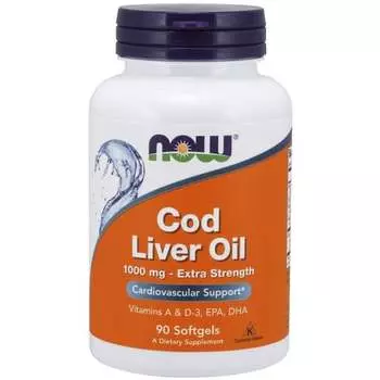 Now Foods, Cod Liver Oil Extra Strength - Рыбий жир 1000 мг, 90 капсул