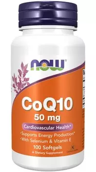 Now Foods, CoQ10 50 мг - Коэнзим Q10 50 мг с витамином Е + селен, Добавка , 100 капсул