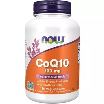 Now Foods CoQ10 с ягодами боярышника, 100 мг, 180 вегетарианских капсул
