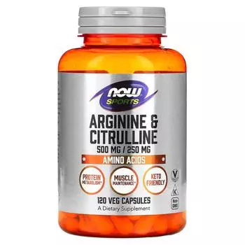 Now Foods Для спорта аргинин и цитруллин 500 мг /250 мг 120 растительных капсул