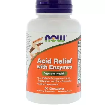 Now Foods Добавка для снижения кислотности с ферментами 60 жевательных таблеток