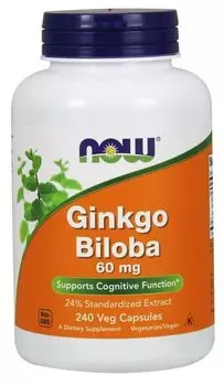 Now Foods Ginkgo Biloba 60 mg препарат, поддерживающий работу нервной системы и улучшающий память и концентрацию, 240 шт.