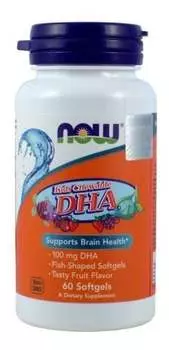 Now Foods, Kids Chewable DHA 100 мг для детей, 60 капсул